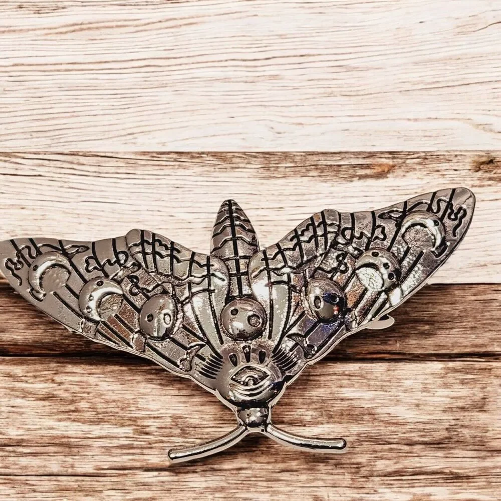 Gothic Moon Phase Moth Hair Clip Death Skull Insect Bug Barrett Silver Tone